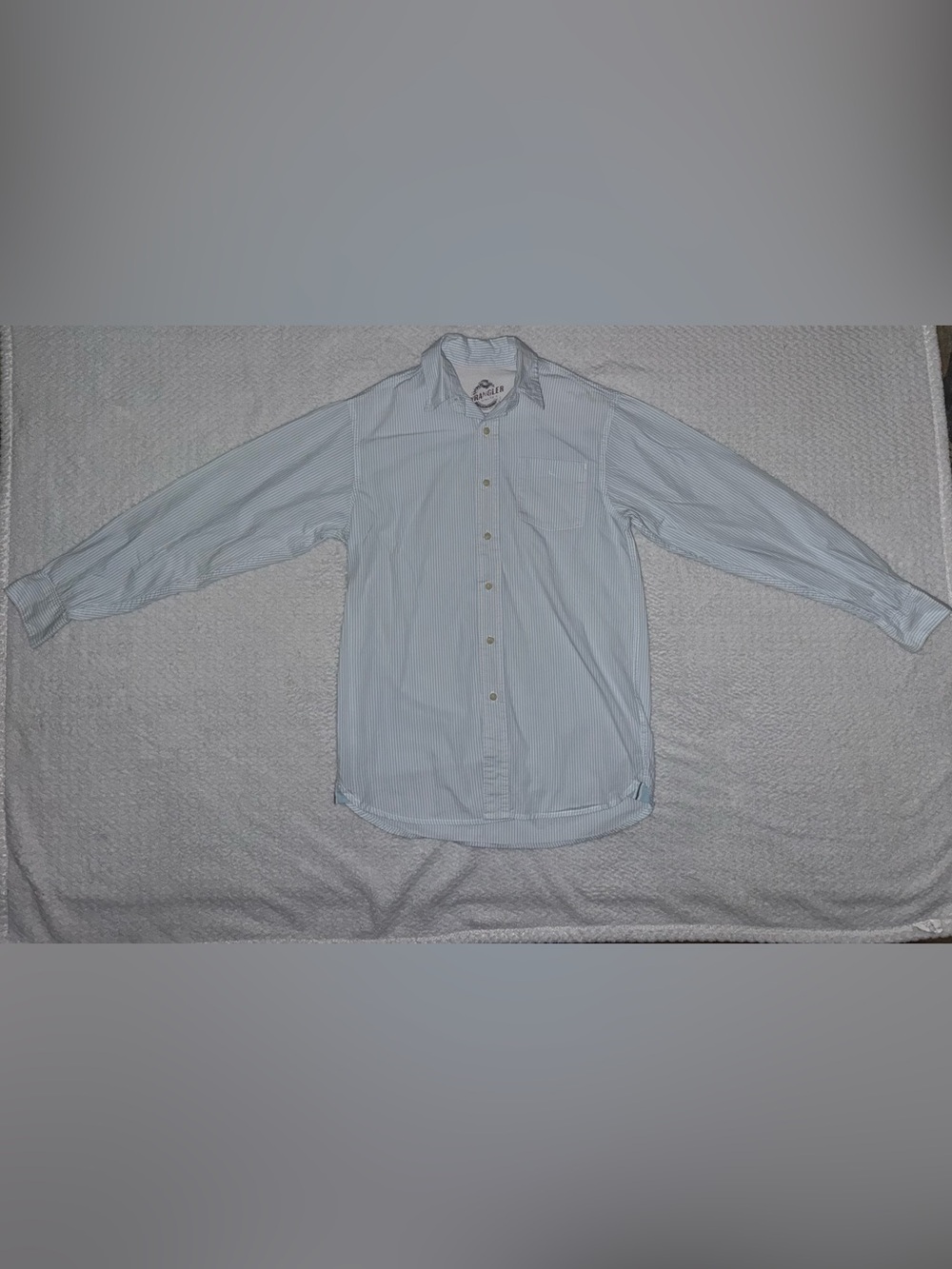 Vintage Wrangler Men's Blue & White Pinstripe Button-Down Shirt